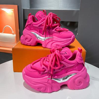 Fashion High Quality Spring Women Platform Sneakers  Chunky Shoes Sport Vulcanized Shoes Female Casual Shoes 8CM Autumn Thick Leather