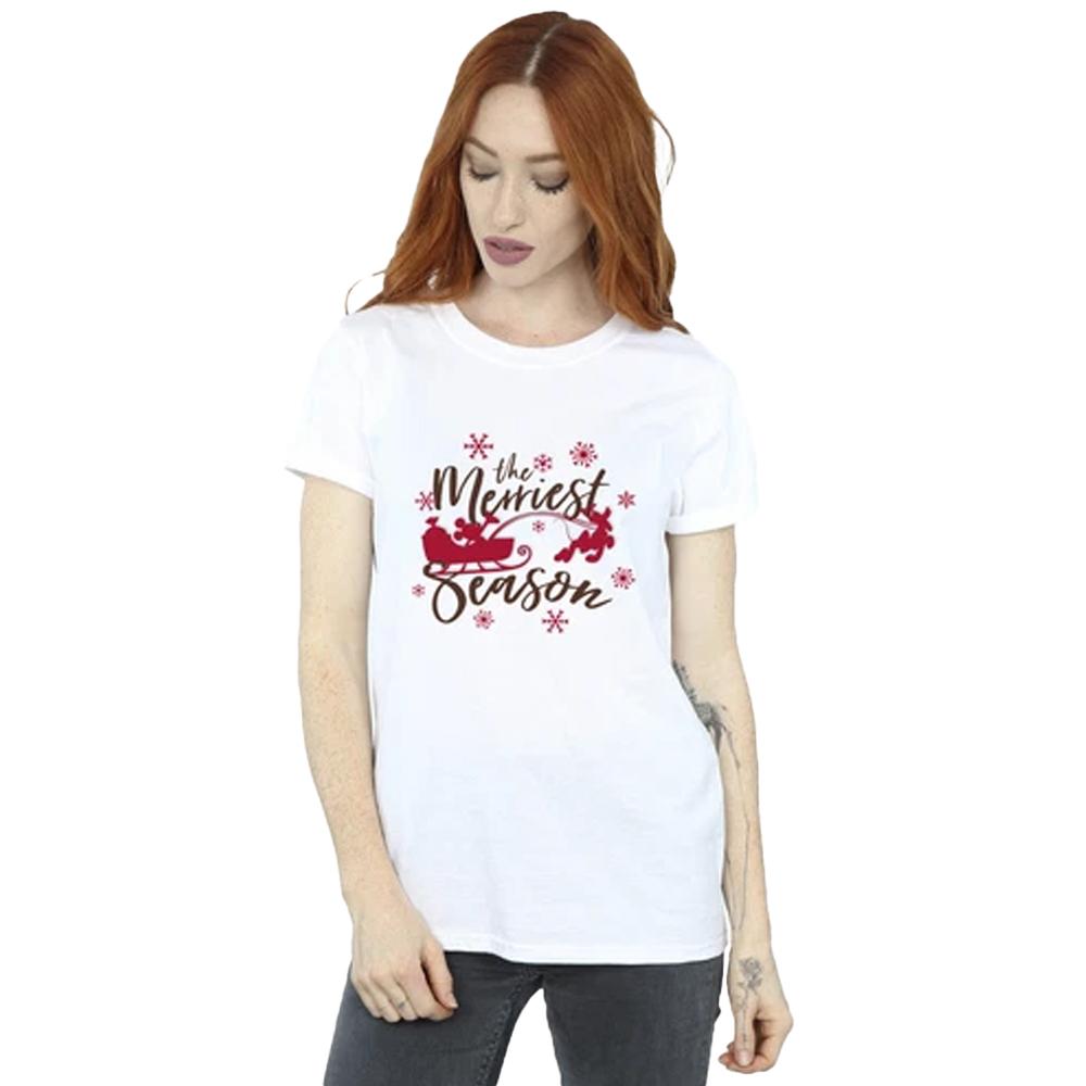 Disney Womens/Ladies Mickey Mouse Sleigh Cotton Boyfriend T-Shirt