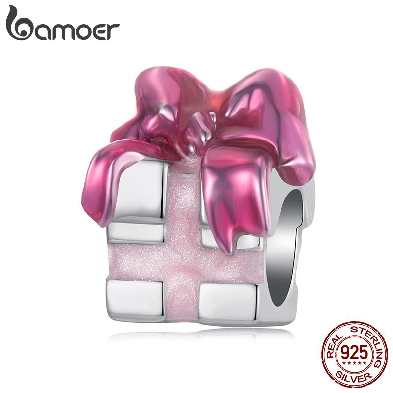 AMOER Solid 925 Srebro Sterling Różowe Serce Charm Koralik pasuje Oryginalna Bransoletka i Naszyjniki Biżuteria Bamoer Infinity Love Charm