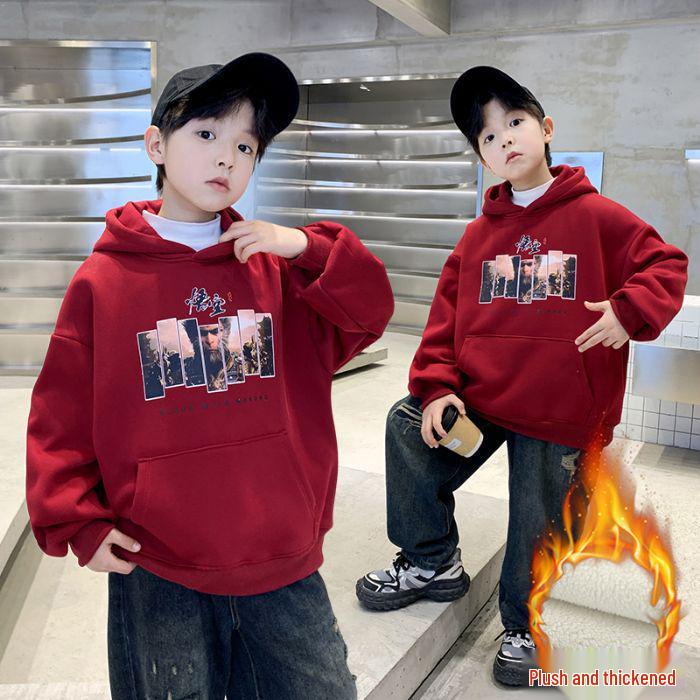 Boys' Trendy Fleece Hooded Sweatshirt - 2025 Autumn/Winter Collection for Medium & Large Kids