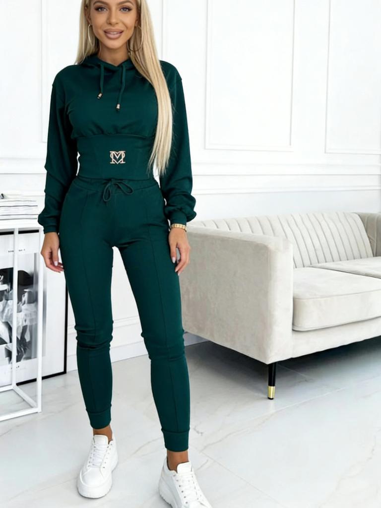 New Autumn Winter Waist Shaping Casual Sports Set with Hood Top and Pants Outfit