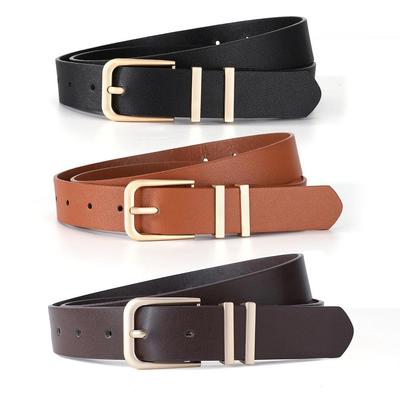European American Fashion Gold Buckle Leather Belt for Women - Trendy Accessory for Suits, Pants, and Jeans