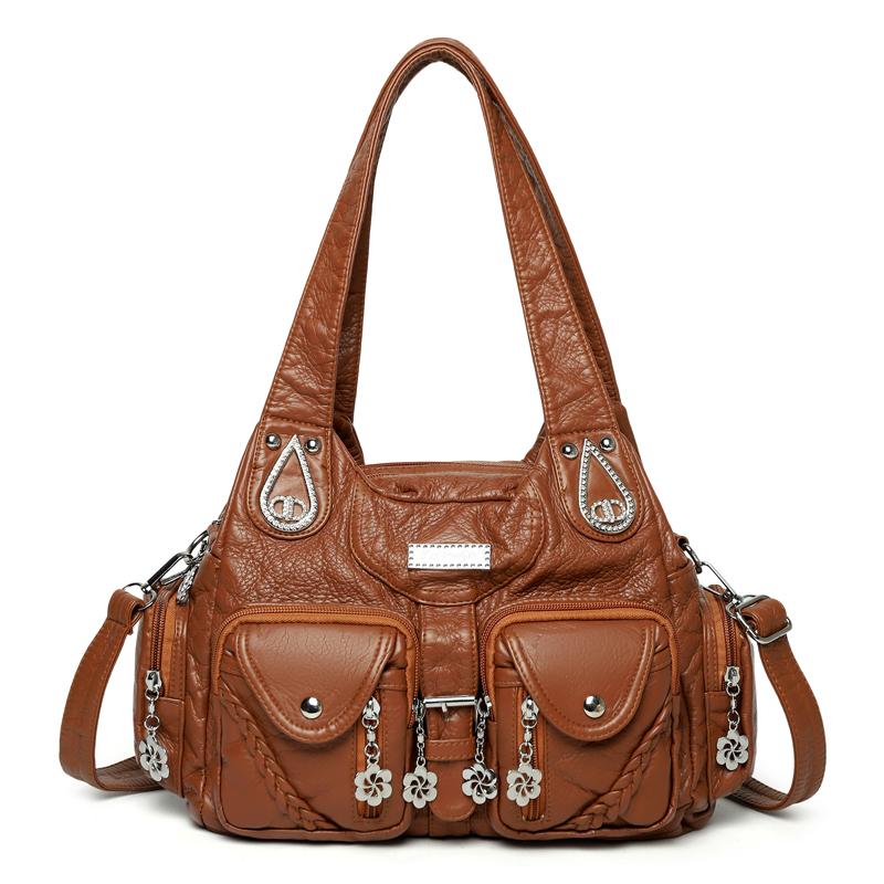 Women Soft Leather Top-Handle Bag Luxury Designer Handbag Solid Color Ladies Shoulder Crossbody Bag And Purse Commuting Tote Sac