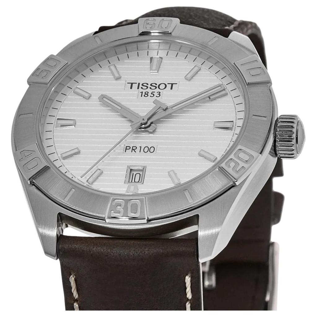 TISSOT PR100 Collection Quartz Movement Men's Watches Watch 42mm White Dial Stainless Steel Case Leather Strap T101.610.16.031.00