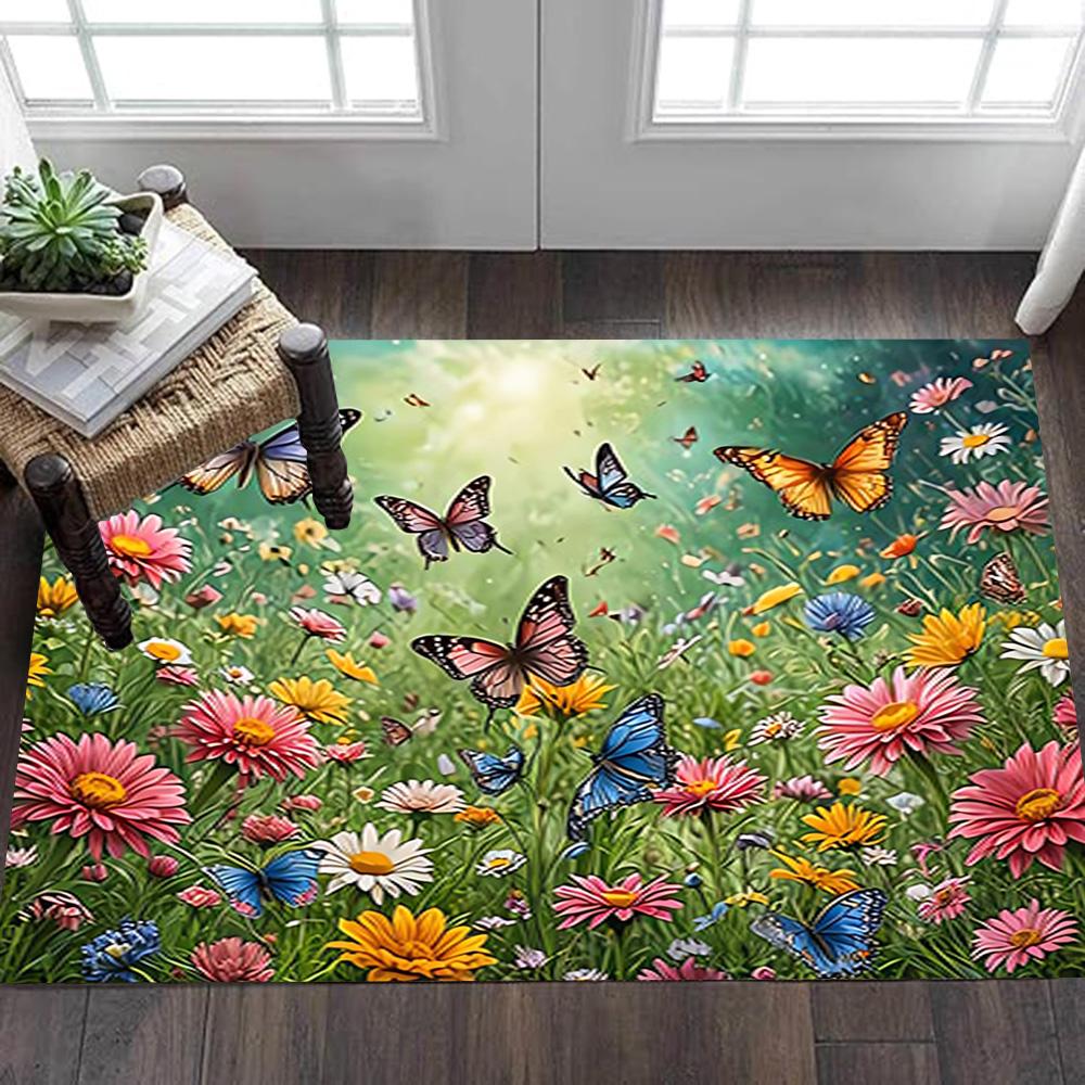 Butterfly Garden Wall Mural Decoration,Carpet,Living Room,Bedroom, Non-slip,Square rug