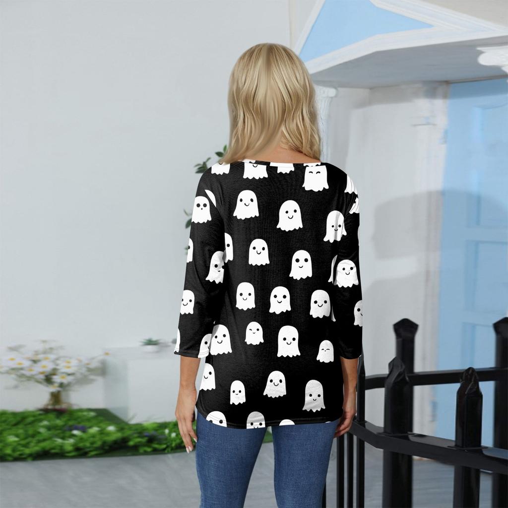 Dames T-shirt T-shirt Print Knoop 3/4 Mouw Dagelijks Weekend Mode Basic V-hals Normaal Top