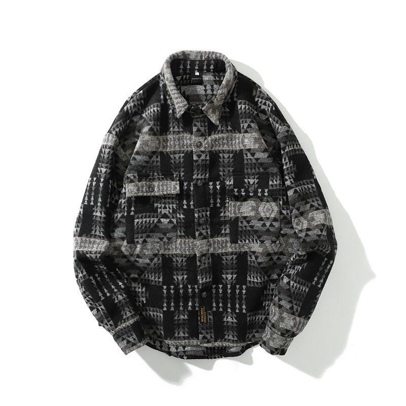 Camicia da uomo a maniche lunghe in flanella, stile etnico vintage, vestibilità larga e oversize, casual, autunno