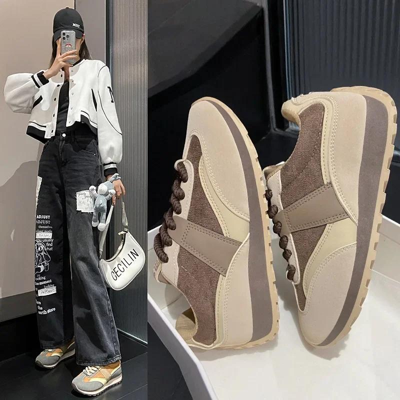 Fashion Women Casual Outdoor Sneakers  Spring Autumn Round Toe Lace Up Sports Platform Shoes Vulcanized Shoes Zapatos De Mujer