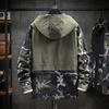 Men Hoodie Jacket Camouflage Patchwork Loose Windbreaker Spring Autumn Washable Zipper Outwear Streetwear