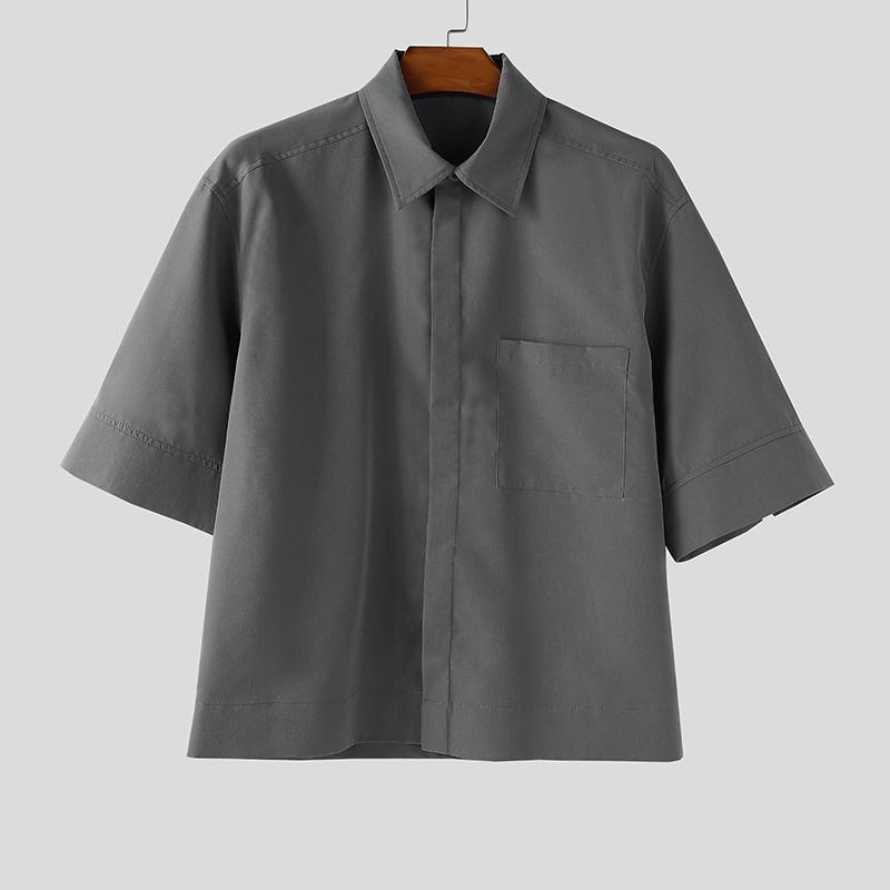 INCERUN Men Summer Half Sleeve Solid Color Loose Casual Shirts Tops