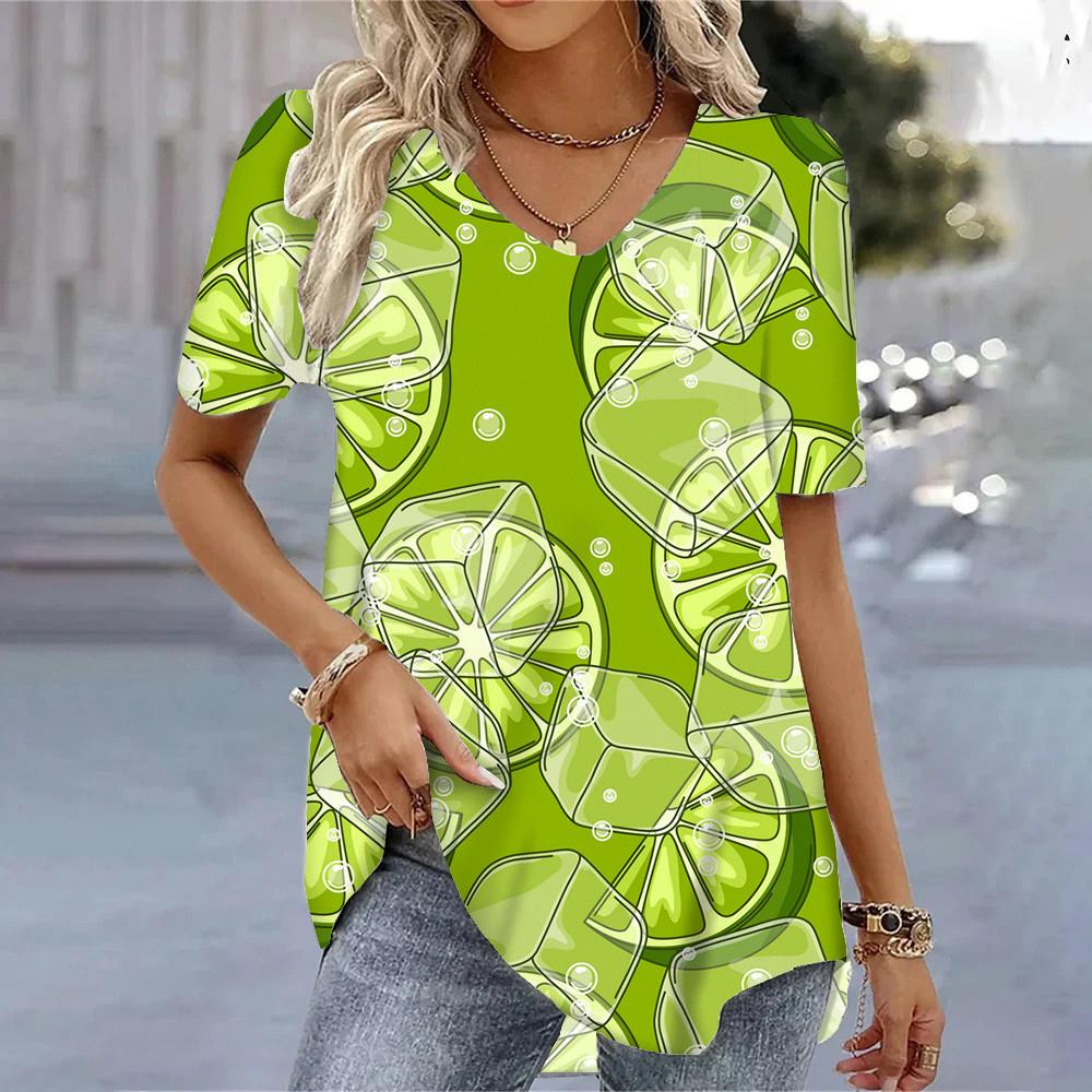 Women's T-shirt 3D Floral Pattern Printing Casual Short-sleeved V-neck Loose Top