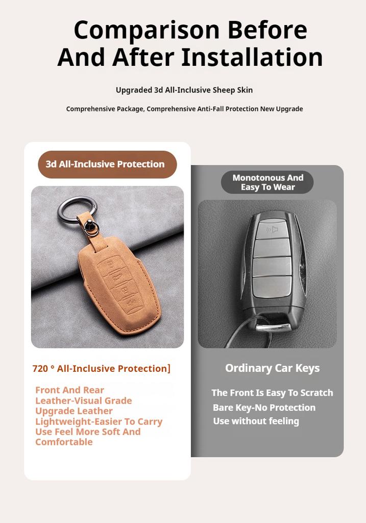 Auto Accessories Leather Car Key Case Cover Keychain For Ford Fusion Mustang Explorer F150 F250 F350 Ecosport Edge S-Max Ranger