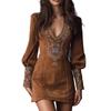 V-Neck Embroidered Mini Bodycon Dress for Women - European & American Style 2025