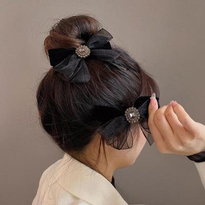 Ribbon Pin Chiffon Cubic Half-tied Velvet Hairpin