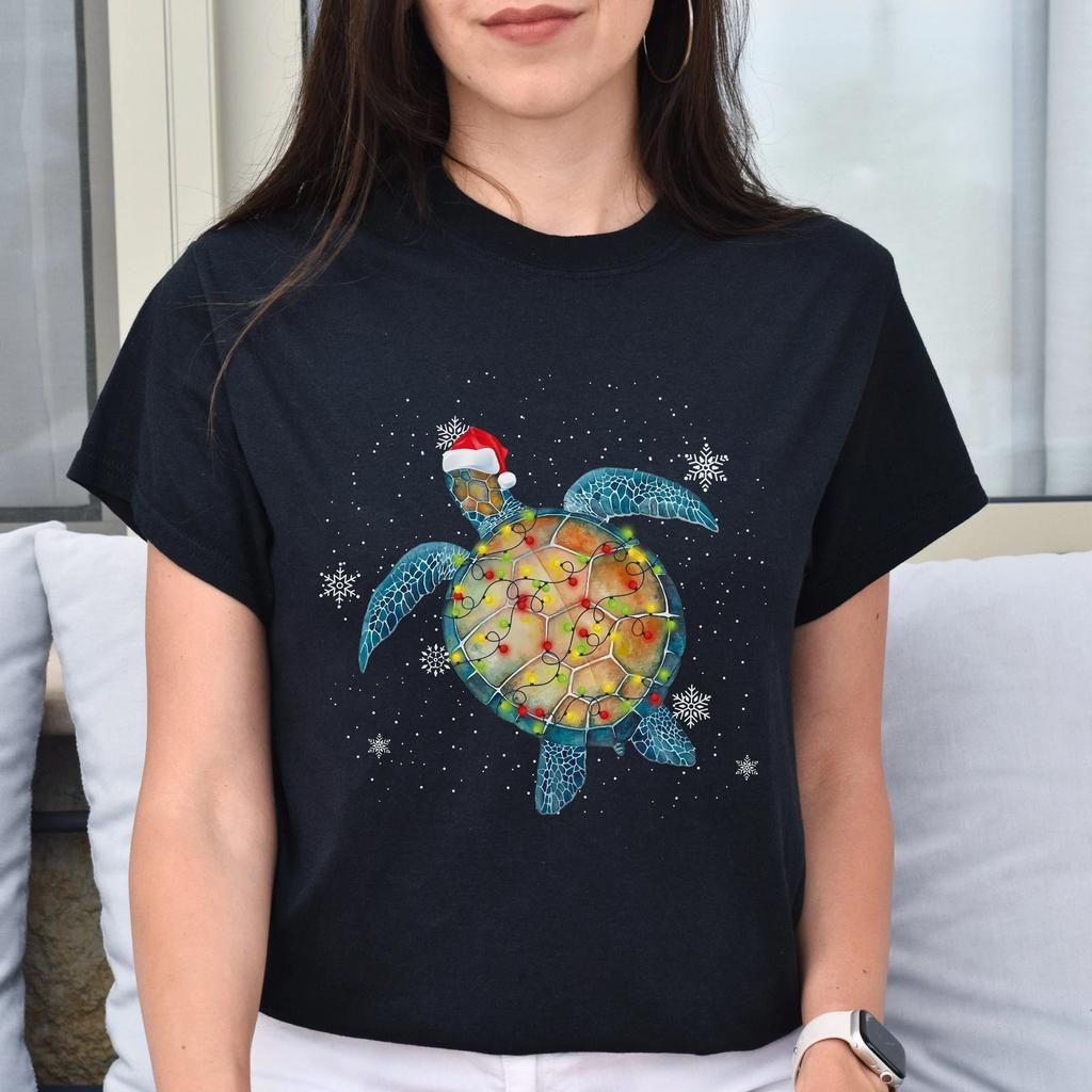 Turtle Christmas Unisex shirt turtle owner Holiday tee Black Dark Heather