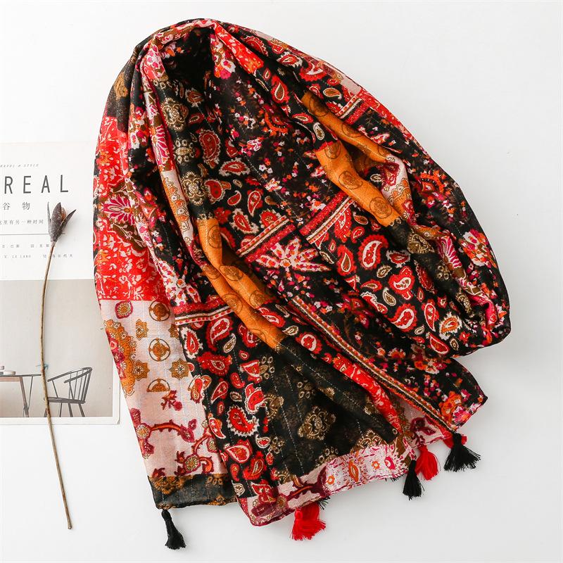 Șal de Plajă Etnic Retro Stil Boem Yunnan Vacanță Foto Bumbac In Atingere Mână Eșarfă cu Fir Argintiu
