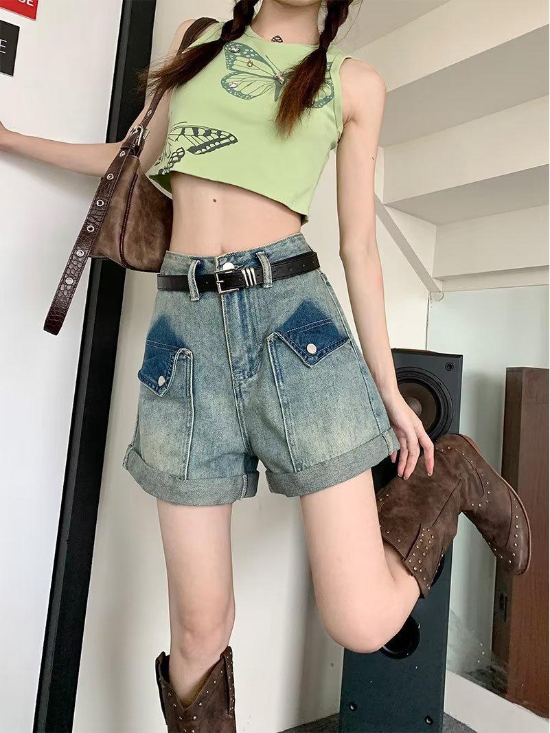 

Women s Summer 2024 High Waist Denim A-Line Shorts - Slim, Loose, Wide Leg Design 5XL синий