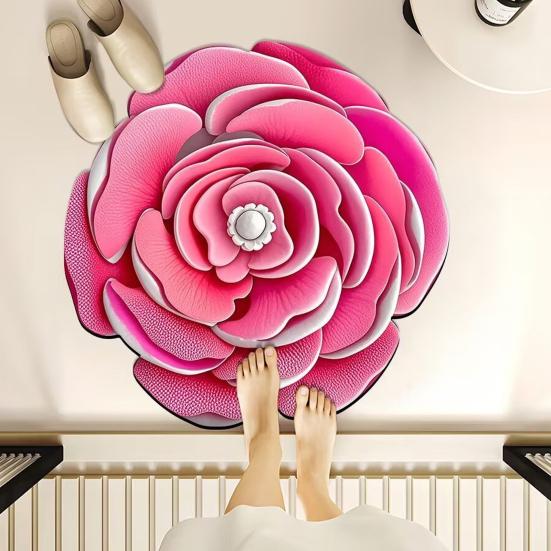 3D Flower Bath Mat Absorbent Non-Slip Floor Mat Flower Shape Decorative Entrance Rug for Living Room