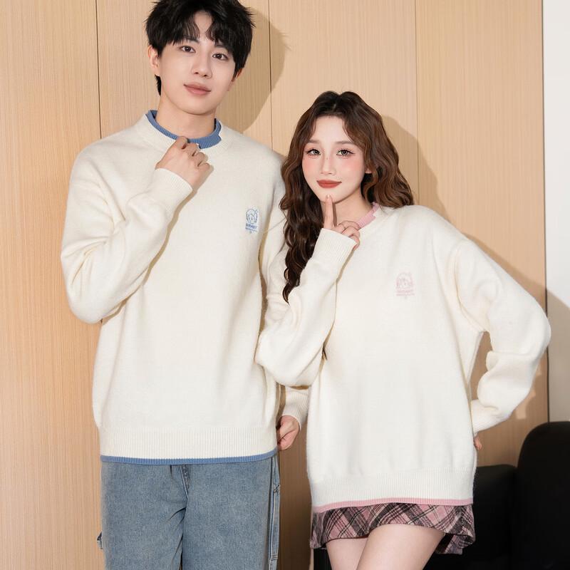 TonLion 2024 Couple's Crew Neck Faux Two-Piece Sweater