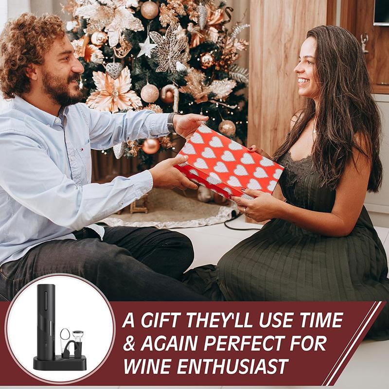 Electric Wine Opener Set Rechargeable Automatic Electric Wine Opener with Stand Metal Opener with Foil Cutter Pourer Stopper 6