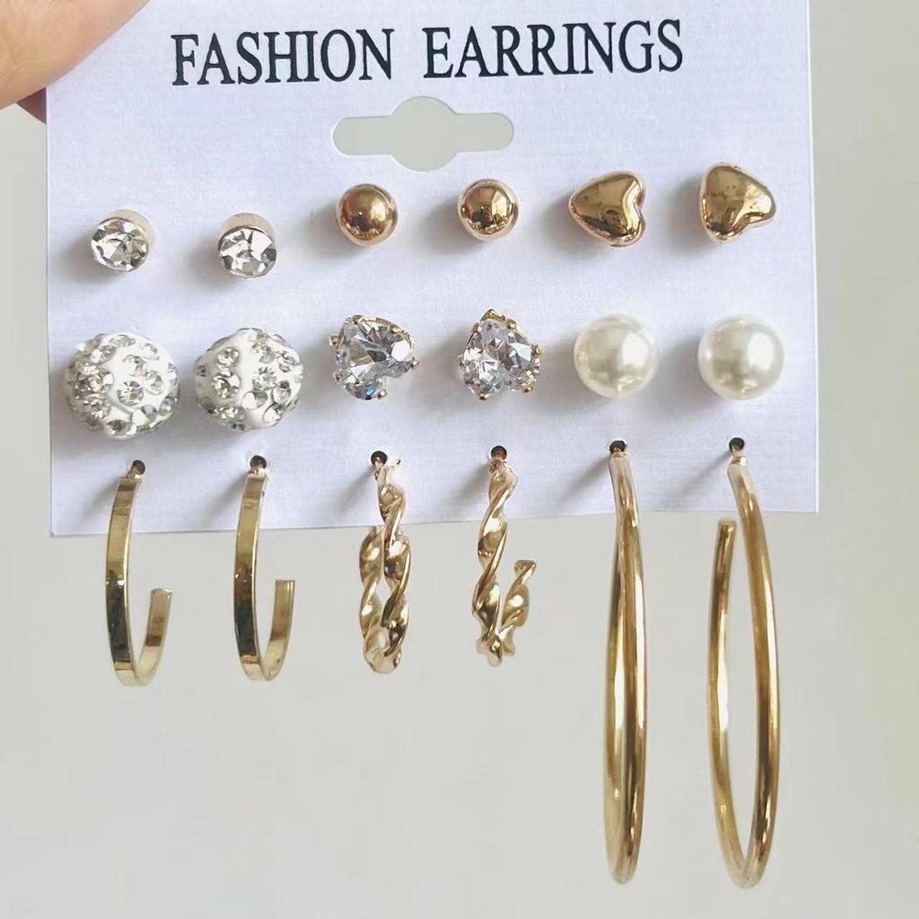 XP17 Gold Geometric Pearl Hoop Earring Set