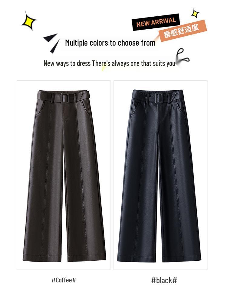 Women's High-Waist Leather Pants - Autumn/Winter 2025 Fashion: Slim Fit, Wide Leg, Versatile, Casual, Long Trousers.