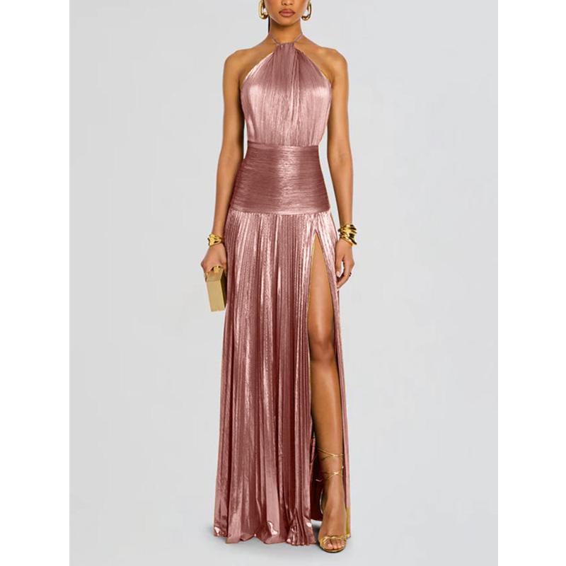 Luxuriöses Damen-Korsett Party-Cocktailkleid Sexy Schulterfrei Träger Falten Schlitz Gast Promi Langes Kleid Promi-Ballkleid