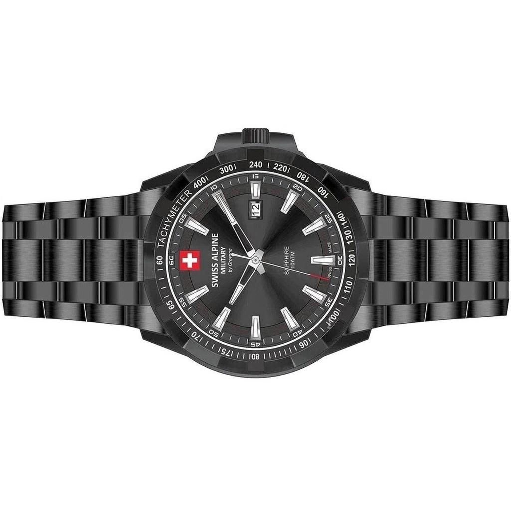 Swiss Alpine Military Star Fighter Originale Acciaio Inossidabile Quadrante Nero Quarzo 7044.1277 100M Orologio da Uomo