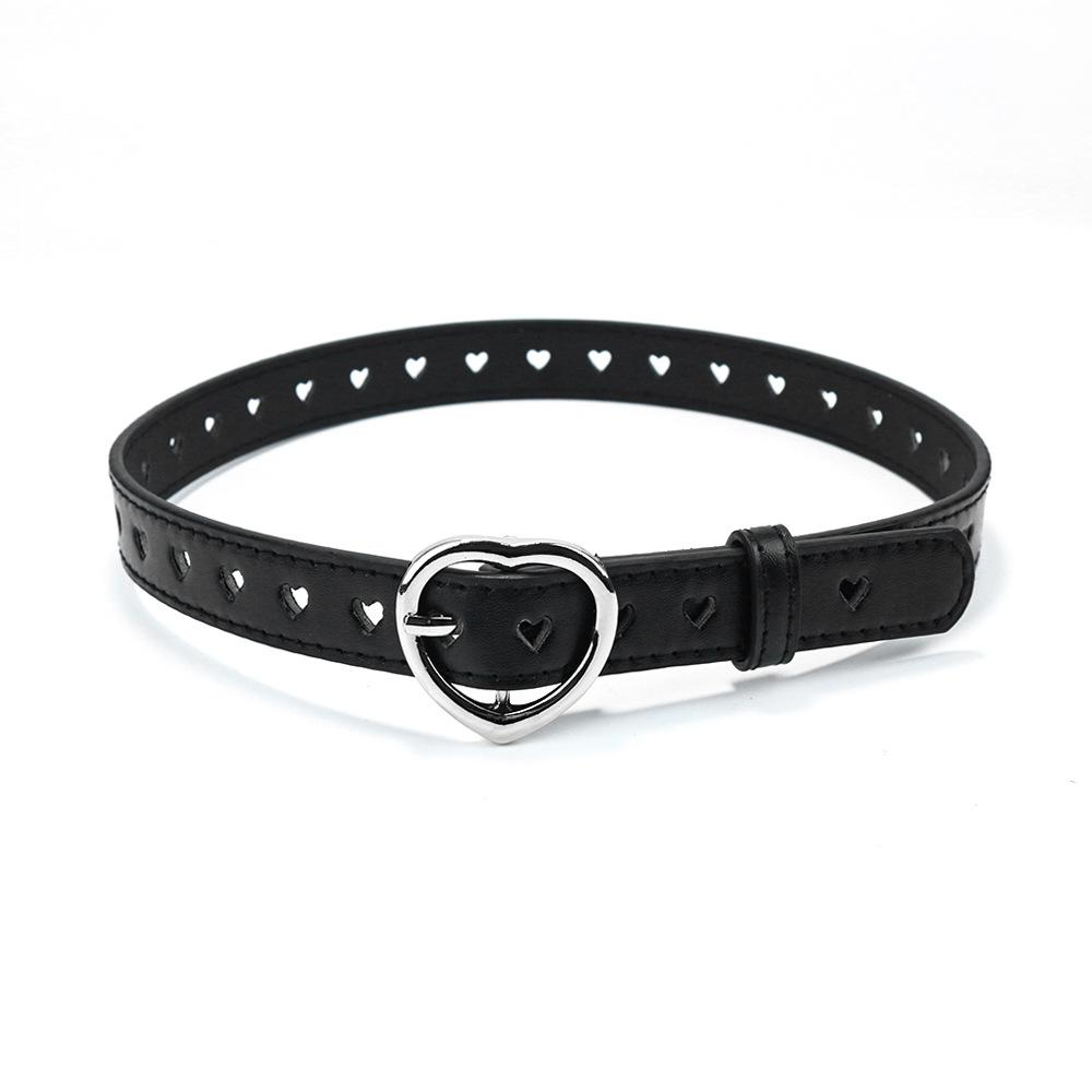 Children's Punk Belt Student Boys and Girls Jeans Heart-shaped Hollowed Out Heart Belt Female Pink Sky Blue