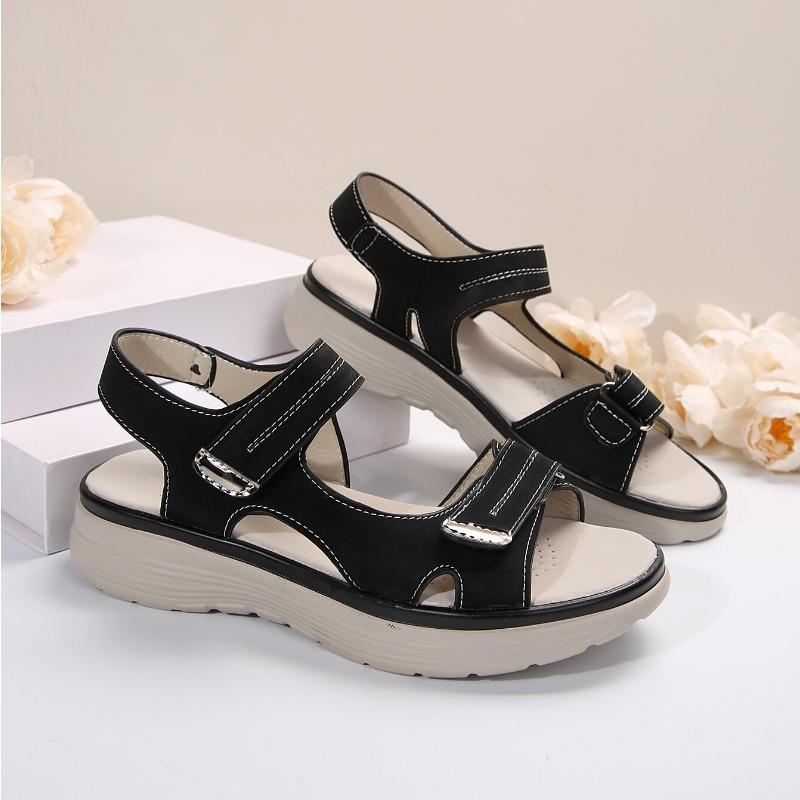 Ladies' Comfortable Wedge Sandals, Ankle Strap, Open Toe Hollow Design, Thick Rubber Sole, Casual Summer Shoes for Outdoor Relaxation