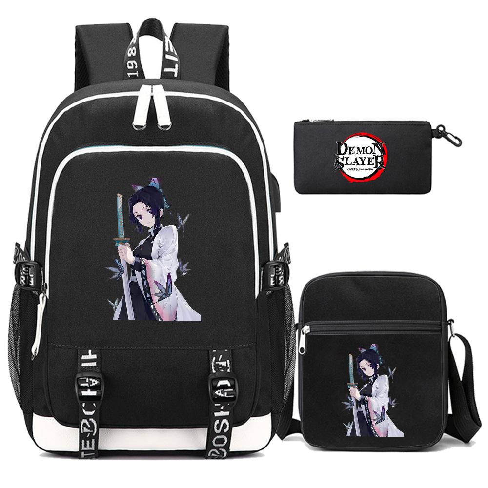 3Pcs/set Cartoon Demon Slayer Printed Backpack Large Capacity Bookbag Student Boy Girl School Bag Outdoor Laptop Travel Bag Gift