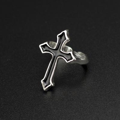 1PC Vintage negro Cruz grande Anillo abierto para mujeres joyería de fiesta hombres moda gótico Metal Color Anillo de dedo Anillo