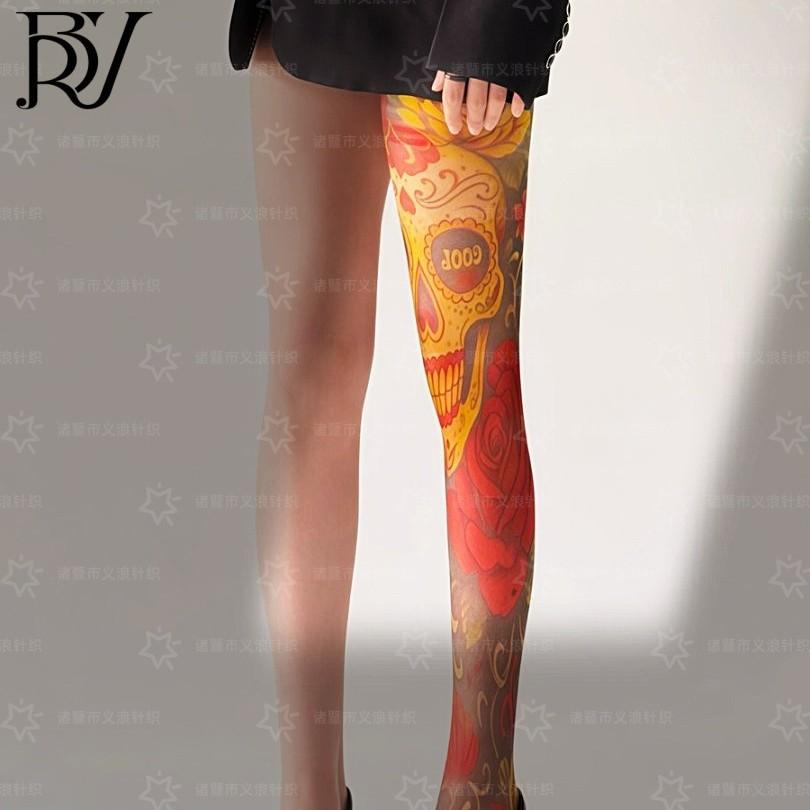 Daifa Temu Floral Leg Tattoo Stockings Tattoo Single Tube Socks Women'S Sexy Printed Leggings Imitation Tattoo Socks