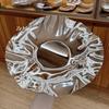 European Style Circle Water Ripples Shape Fruit Plate,Silver Stainless Steel Plate Home Food Tray,Snack Disc Table Decoration
