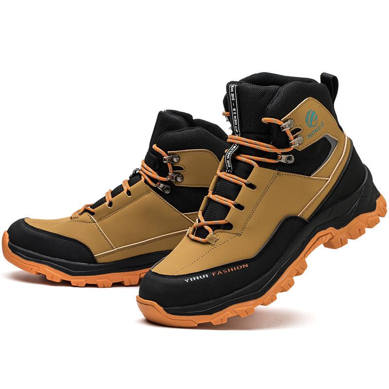 High Top Men's Safety Shoes Steel Toe Anti Smash Safety Boots Puncture Proof Work Safety Boots Wear-Resistant Men's Work Shoes