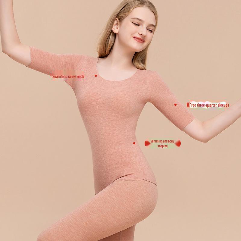 Velvet-Lined Seamless Women's Tops: Warm Half-Sleeve, Five-Quarter Sleeve, and Three-Quarter Sleeve Silk Options.