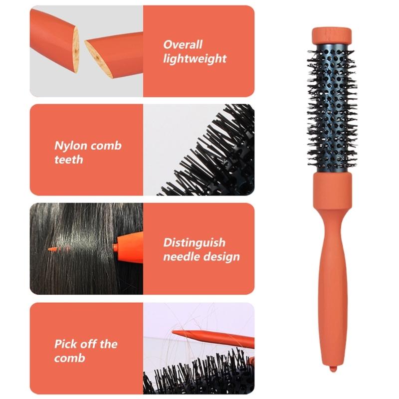 Thermal Protective Ceramic Barrels Hair Brush Natural Volumizing Curls Nylon Bristles Ergonomic Beechwood For Styling