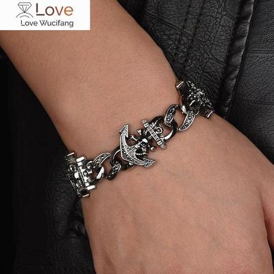 Danlery Cooles Vintage-Mode-Ketten-Trend-Schmuck-Totenkopf-Boot-Anker-Armband im Punk-Stil für Männer