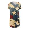 Womens Tops V-neck Short Sleeve Blouses Casual Mid-length Shirts Fashion Independence Day Print Tunic Tops With Pockets