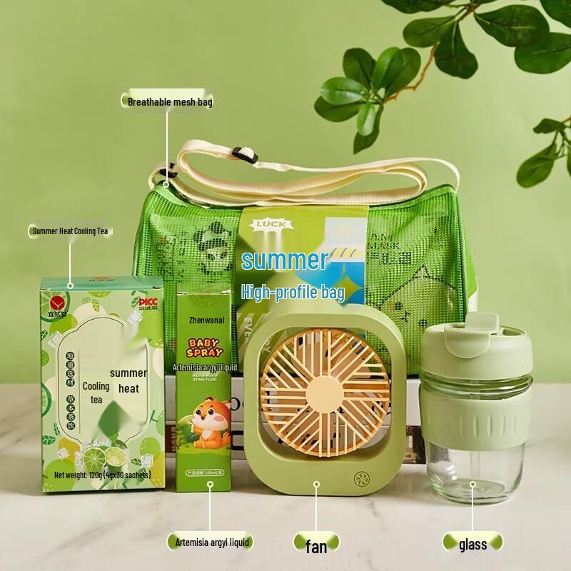 DH Summer Cooling Gift Set with Glass Cup & Fan