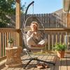 Hanging Chair with Stand, Folding, Retractable Footrest, Light Grey
