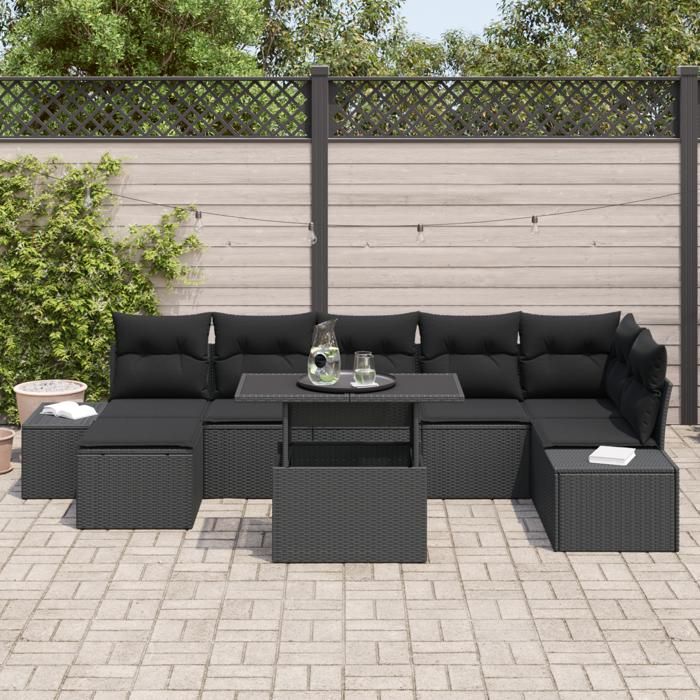 VidaXL Ensemble de Canapé de Jardin 8 Pièces avec Coussins Noirs en Poly Rotin 3349229
