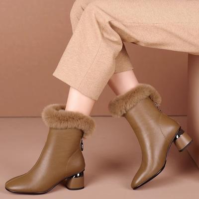 Winter Snow Boots Sheepskin Integrated Women'S Shoes Thick Heel Waterproof Non-Slip Boots Piled And Thickened