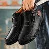 2025 nya stora herrstövlar i läder mode handstickade ankelstövlar platta korta stövlar dragkedja vardagsskor