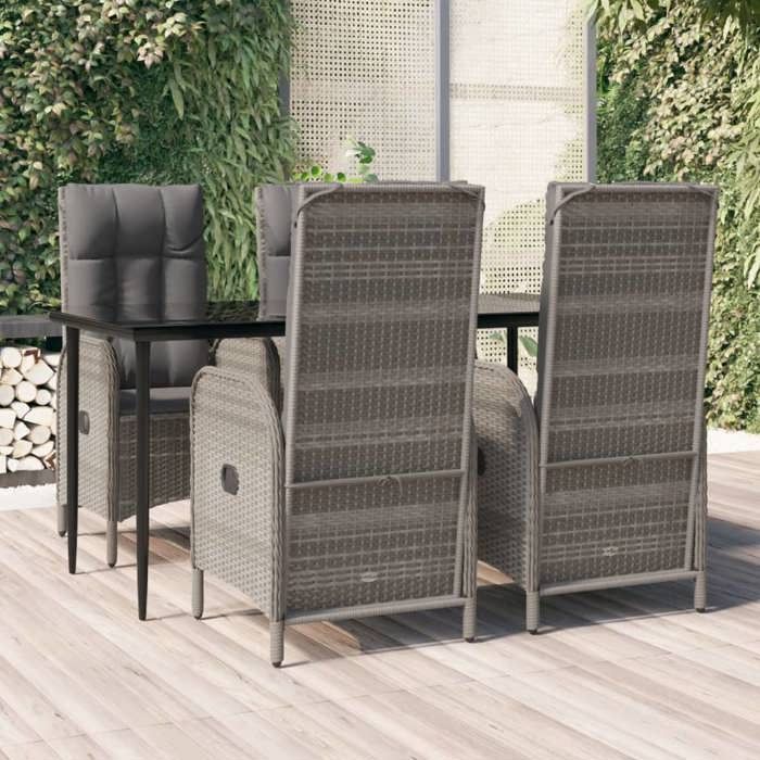 VidaXL Garden Dining Furniture and Cushions 5 Pcs Black and Grey 3185181
