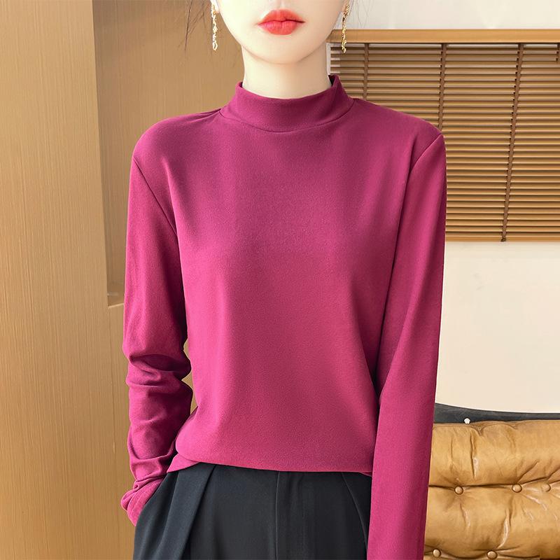 

Топ тонкой вязки двусторонний на весну 2025 - Женская повседневная рубашка с полувысоким воротником Large