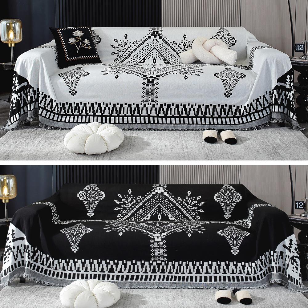 Black White Checkerboard Printed Sofa Towel Polyester Cotton Sofa Protector Blankets for Sofa Towel 1/2/3/4 Seat Couch Blanket