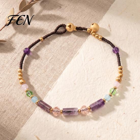 Lightweight Vacation Wrist Jewelry Bohemian Bracelet for Women, Handmade Bamboo Joint Beaded Adjustable Slide Buckle Wristband Stackable Bracelet,