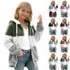 Children's Fashion Solid Color Medium Large Children's Zipper Long Sleeve Hoodie Color Blocked Plush Warm Coat