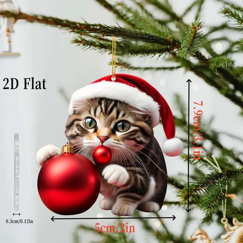 1-50PCS Cartoon Cute Christmas Cat Pendant Decoration for Car Interior Christmas Tree Hanging Ornament Holiday Party Decor